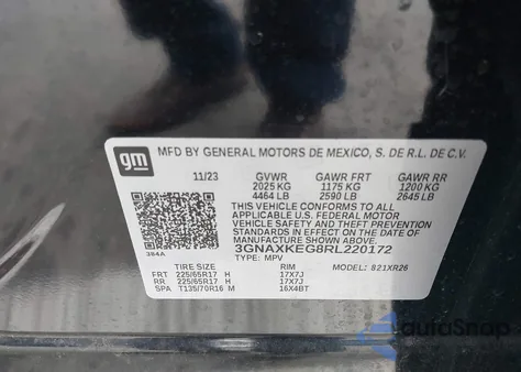 2024 Chevrolet Equinox Fwd Lt z USA, uszkodzony, nr VIN 3GNAXKEG8RL220172